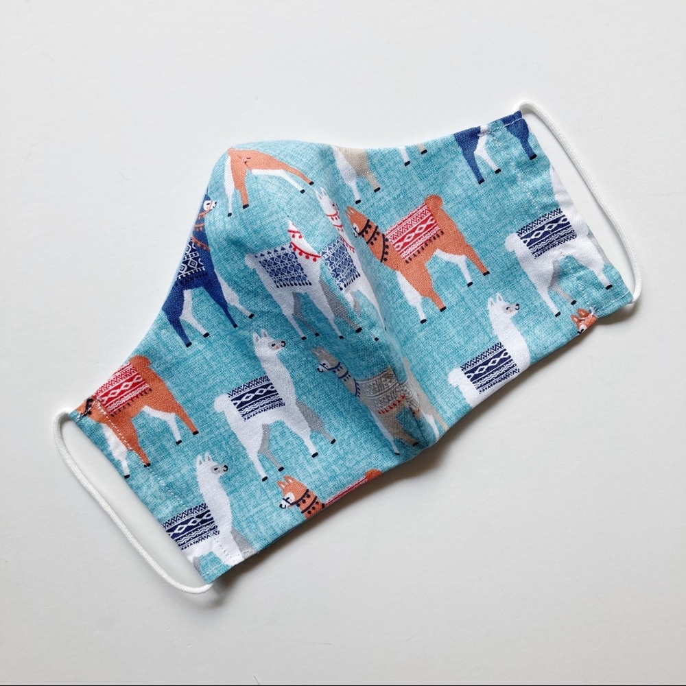 Blue Llama Print Fabric Face Mask